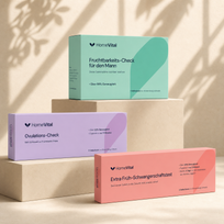 HomeVital Kinderwunsch Komplettset mit Fruchtbarkeits-Check für den Mann, Ovulations-Check und Extra Früh-Schwangerschaftstest